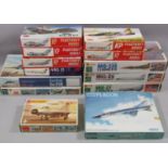Collection of 13 vintage model aircraft kits of Warsaw Pact Jet planes, including kits by