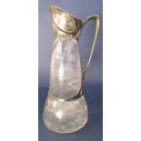 Art Nouveau spelter mounted glass claret jug, with etched stylised floral decoration, the spelter of