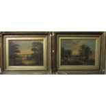 A pair of late 19th century oils on canvas, river landscape scenes within gilt moulded frames,