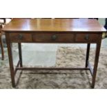 A 19th century mahogany side table fitted with three drawers on square tapered legs, 105cm wide