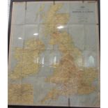 Administrative map of the British Railways by John Bartholomew, framed 85 x 73cm (af)