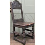 An 18th century side chair with turned forelegs and rail, with further repeating detail, two