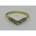 9ct diamond wishbone ring, size N/O, 1.1g