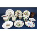A collection of early 19th century ceramics including children's plates with printed and relief