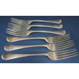 Set of six George III silver old English table forks, maker R C, London 1795, 14 oz approx