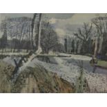 Gordon Randall (British 20th century) - River landscape, watercolour and bodycolour on paper,