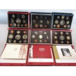 Cased proof coinage 1990, £1 to 1p, 1995 2p to 1p, 1997, 1999, 2001, 2002 £5 to 1p (6)