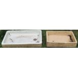 A reclaimed shallow white glazed stoneware sink of rectangular form (crazed), 75 cm long x 46 cm