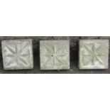 Three reclaimed square bricks with star cut design to either side approximately 30 cm square