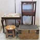 A mixed collection of furniture including a 19th century mahogany sewing table with three drawers on