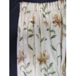 1 pair bespoke made extra long country house curtains in heavyweight fabric with woven floral