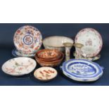 A collection of mainly 19th century oriental ceramics including three graduated kutani bowls with
