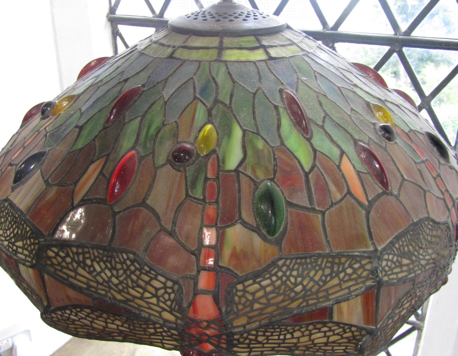 A good quality Tiffany style leaded dragonfly ceiling shade, 45cm diameter