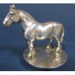 White metal (untested) mascot in the form of a standing shire horse, 10 cm long, 6 oz approx