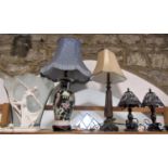 A Mixed collection of lighting to include a Chinese famille noir baluster vase lamp, a further art