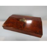 19th century rosewood campaign style writing slope, the hinged top with typical recessed brass