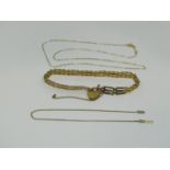 Group of 9ct jewellery; gate link bracelet, fine link necklace and further bracelet, 5g total (