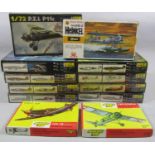 12 model kits of WW2 aircraft including models by Heller, Mikro and Hasegawa. All are un-started and