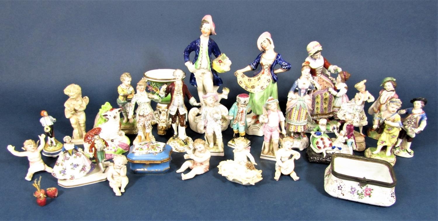 A collection of 19th century continental and other figures and figure groups including Italian group