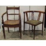 19th century elm and beechwood country made carver chair with rope twist splat, dished solid seat