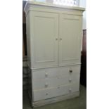 A Victorian painted pine linen press, the lower section fitted with two long and two short drawers