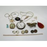 Mixed lot to include a 9ct fine link necklace, 2.3g, Victorian brooch set with seed pearls, 800