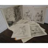 Collection of late 18th and early 19th century black and white caricature engravings including