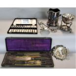 A collection of silver plated items comprising many cased and other flatware and further tableware