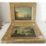 Italian school in the 19th century manner - Pair of coastal scenes with figures, distant shipping,