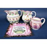An early 19th century commemorative jug with relief moulded portraits of Princess Charlotte and