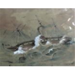 S Bamfield (19th century British school) - The sinking of the paddle ship Artarne, pencil,