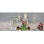 A large collection of mainly cut glass to include sherry glasses, cordial glasses, decanters, vases,