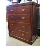 A Victorian mahogany chest of three long and two short drawers raised on a plinth base, 100cm wide