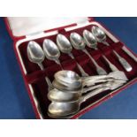 Cased harlequin set of six Georgian silver fiddle pattern teaspoons; together with a further