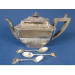 1920s Georgian style silver half fluted teapot, with canted corners, maker Atkin Brothers, Sheffield