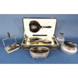 Large collection of silver and tortoiseshell pique work dressing set items comprising a cased four
