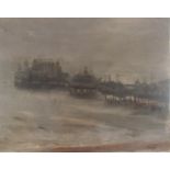 Anthony Devas ARA, RP, NOAC (British 1911-1958) - Study of a coastal scene with pier on a grey