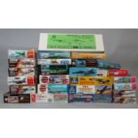 Large collection of 25 model kits, mostly 1970's jet aircraft, all appear to be un-started and