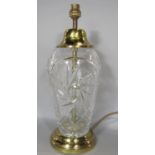 Good quality cut glass and brass baluster table lamp, 37cm high