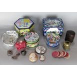 Collection of Canton cloisonné boxes, together with a further enamel box centrally decorated with