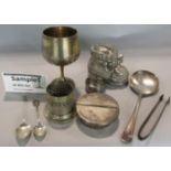 Mixed lot comprising a silver napkin ring and two silver souvenir spoons, together with a large