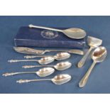 A mixed collection of silver and silver plate comprising a set of six silver apostle spoons, further