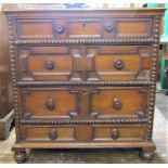 17th century and later block moulded chest of four long graduated drawer with split spindle