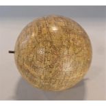 A mid-19th century terrestrial globe published by Abel Klinger of Nuremberg, 7.5cm diameter (lacks
