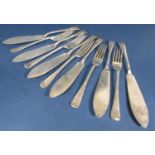 Set of six and set of five silver fish knives and forks, maker RG & Co, Birmingham 1930, 17oz approx