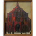 Oil on board by D Watling, 1956, facade of Middlesborough church