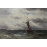 Gustave De Breanski (British, 1856-1898) - Coastal scene on a choppy day with fishing and sailing