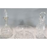 Waterford Shannon Jubilee decanter, 27 cm high with a further Waterford Lismore fruit bowl, 21 cm