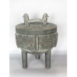 Novelty cast metal ice bucket in the form of an antique Japanese bronze Koro, 30cm high