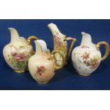 A collection of four Royal Worcester blush ivory jugs of various style comprising three flatback